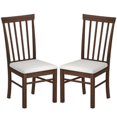 HOMCOM Wooden Dining Chairs Set of 2, Farmhouse Upholstered Kitchen Chairs with Rubber Wood Frame, Dark Brown and Beige