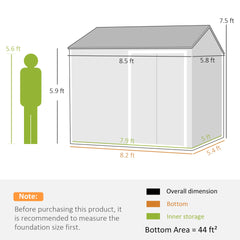 Outsunny 8' x 6' Metal Garden Storage Shed, Extra Large Outdoor Tool Storage House w/ Doors, Window and Air Vents, White