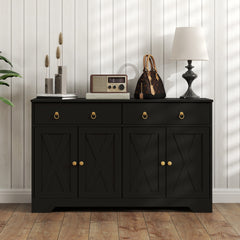 HOMCOM Kitchen Storage Sideboard, Farmhouse Buffet Cabinet with Barn Style Doors, Drawers, Adjustable Shelves, Black