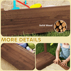 Qaba Kids Wooden Sandbox with Canopy Fully Covered, 2 Bench Seats, Bottom Liner, 56" x 40" x 52", Brown