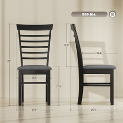 HOMCOM Wooden Dining Chairs Set of 4, Farmhouse Upholstered Kitchen Chairs with Rubber Wood Frame, Black and Gray