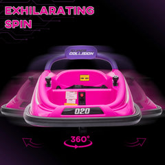Aosom 12V Kids Bumper Car Twins Motor with Parent Remote Control, Safety Belt, Lights, 360° Rotation, Pink