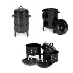 Outdoor double-layer grill, charcoal wood fired braising and smoking stove