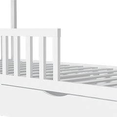 Full House Bed with 2 Storage Drawers, Kids Full Bed Frame with Rails and Roof, Tent Bed, Wooden Full Daybed, Full Montessori Bed for Kids Teens Girls & Boys, No Box Spring Needed (White)