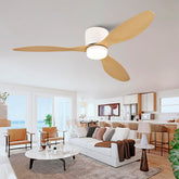 52-inch Ceiling Fan with Light, Ultra-Slim Flush-Mount Design, 3 ABS Plastic Blades, Remote Control Included, 6-Speed Adjustment, Reversible DC Motor, Quiet Operation, Ideal for Bedrooms, Indoor/Outdo