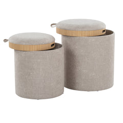 Tray Contemporary Nesting Ottoman Set in Light Brown Fabric and Natural Wood by LumiSource