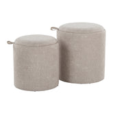 Tray Contemporary Nesting Ottoman Set in Light Brown Fabric and Natural Wood by LumiSource