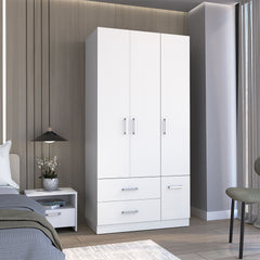 Sebree 71" High Armoire Wardrove Closet with 2 Drawers, Four Doors , Three Cabinet , Six Shelves and Hanging Rod, Bedroom Clothes Storage Cabinet Organizer White