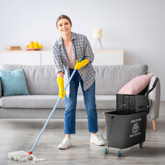 HOMCOM Compact Mop Bucket with Wringer, Mop Bucket on Wheels, 21 Quart, Separate Dirty and Clean Water, Black