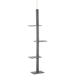 PawHut Floor-to-Ceiling Cat Tree Cat Climbing Tower with Sisal-Covered Scratching Posts Natural Cat Activity Center for kittens Cat tower furniture, Gray