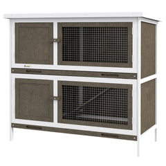 PawHut Wooden Bunny Hutch with Ramp, Indoor/Outdoor, Brown