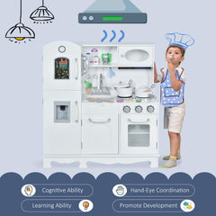 Qaba Kids Kitchen Playset with Telephone, Wooden Kitchenette for kids with Cookware, Storage Cabinet, Water Dispenser, Blackboard, Toddler Pretend Play Kitchen with Cooking Accessories for Aged 3+