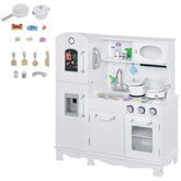 Qaba Kids Kitchen Playset with Telephone, Wooden Kitchenette for kids with Cookware, Storage Cabinet, Water Dispenser, Blackboard, Toddler Pretend Play Kitchen with Cooking Accessories for Aged 3+