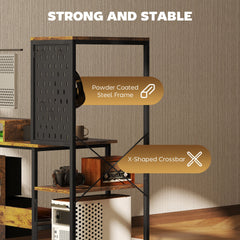 HOMCOM 56" Computer Desk with Storage, Computer Table with Power Outlets and LED Lights, Rustic Brown