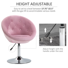 HOMCOM Modern Makeup Vanity Chair Round Tufted Swivel Accent Chair with Chrome Frame Height Adjustable, Pink