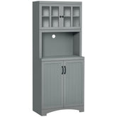 HOMCOM Storage Cabinet with Adjustable Shelves and Microwave Space, 70" Pantry Cabinet with Glass Framed Door, Gray