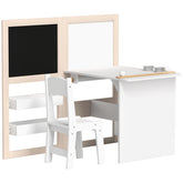 Qaba 3 in 1 Kids Table and Chair Set with Storage, Whiteboard, Blackboard & Roll Paper for 3-8 Years, White