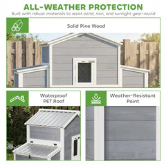 PawHut 66.5" Large Chicken Coop, Wooden Chicken House with 2 Nesting Boxes, Sliding Tray & Ramp, for Backyard Farm