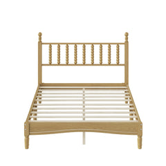 Full Size Wood Platform Bed with Gourd Shaped Headboard,Retro Style Platform Bed with Wooden Slat Support,Natural