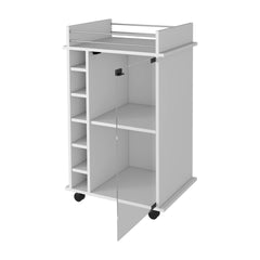 Dukat Bar Cart,Two Shelves, Six Built-in Wine Rack, Four Casters -White