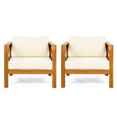 Outdoor Acacia Wood Club Wooden Armchair with Cushions (Set of 4), Conversation Set,Suitable For Outdoor Gatherings,Teak Finish,Beige Cushion