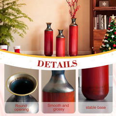 Artisanal Fire-Finished Metal Vases, Set of 3 Tall Rustic Floor Vases, Handcrafted Burned Texture for Modern Farmhouse & Industrial Home Decor (28.35, 24.41, 20.47 Inch)