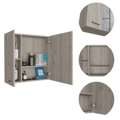 Sines Mirror Medicine Cabinet, With Four Internal Shelves, Double Door, Minimalist Bathroom Storage, Light Gray