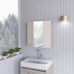Sines Mirror Medicine Cabinet, With Four Internal Shelves, Double Door, Minimalist Bathroom Storage, Light Gray