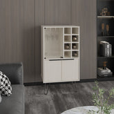 Aster 23" Wide Double Door Bar Cabinet and Glass door comparment, Eight bottle cubbies and stemware