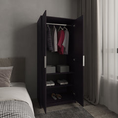 Wenden Armoire Double Doors, Hanging Rod And Interior Shelves, Freestanding Modern Wardrobe, Black