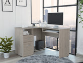 Mix L-Shaped Desk, Keyboard Tray, Two Drawers, Single Open Shelf -Light Gray