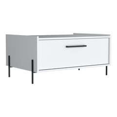 Shan 15"High Minimalistic Coffe Table with Pull Down Cabinet and Open Shelf White