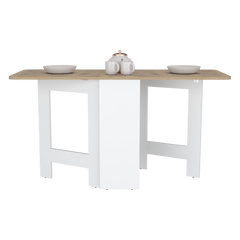 Gateleg Folding Table Space-Saving with Compact Design, White / Macadamia - Living Room