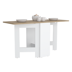 Gateleg Folding Table Space-Saving with Compact Design, White / Macadamia - Living Room