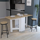 Gateleg Folding Table Space-Saving with Compact Design, White / Macadamia - Living Room