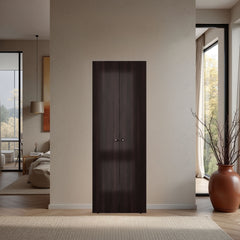 Home 2 Doors Closet System Armoire, Hanging Rod and Storage Shelf, Modern Armoire for Bedroom Organization Storage, Stained Walnut
