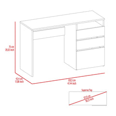 Dublin Three Drawer Computer Desk, One Shelf -Black