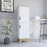Pamplona Microwave Tall Cabinet Counter Surface, Top And Lower Double Doors Cabinets -Light Oak / White