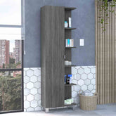 Urano Mirror Linen Cabinet, Four Interior Shelves, Five External Shelves -Smokey Oak