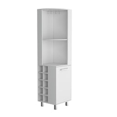 Kaia 70" Tall Corner Bar Cabinet With Four Shelves, Ten Wine Bottle Cubbies and Stemware in White