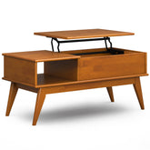 Draper 48 inch Wide Solid Wood Lift Top Coffee Table in Teak Brown