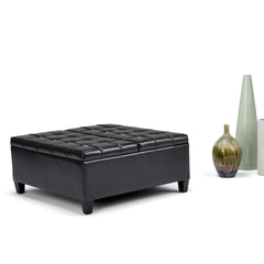 Harrison 36 inch Wide Coffee Table Storage Ottoman in Tanners Brown Vegan Leather