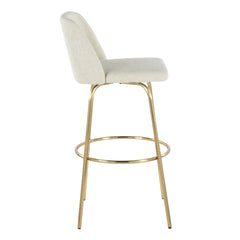 Toriano 30" Contemporary Fixed-Height Barstool with Swivel in Cream Fabric and Gold Metal with Round Footrest by LumiSource - Set of 2