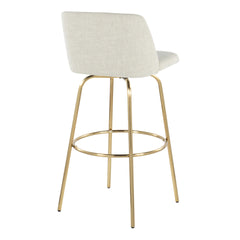 Toriano 30" Contemporary Fixed-Height Barstool with Swivel in Cream Fabric and Gold Metal with Round Footrest by LumiSource - Set of 2