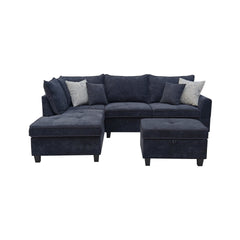 Gabriella 99"W Black Fabric Sectional Sofa with Left-Facing Chaise and Storage Ottoman