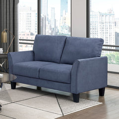 Modern Contemporary Sofa Set 3pc Blue Upholstered Sofa Loveseat Chair Plush Seat Comfort Durable Solid Wood Living Room Furniture