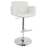 Stout Contemporary Adjustable Barstool with Swivel and White Faux Leather by LumiSource
