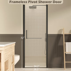 27-28" W ×72" H Frameless Pivot Shower Door, Pivot Swing Shower Glass Doors with 1/4"(6mm) SGCC Clear Tempered Glass,Explosion-Proof Film, Reversible Installation, Matte Black