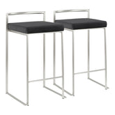 Fuji Contemporary Stackable Counter Stool in Stainless Steel with Black Velvet Cushion by LumiSource - Set of 2