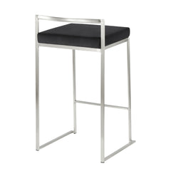 Fuji Contemporary Stackable Counter Stool in Stainless Steel with Black Velvet Cushion by LumiSource - Set of 2